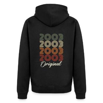 2003 Original Vintage Geburtstagsgeschenk 2003 - Unisex Premium Bio Zip Hoodie - Schwarz - Hinten - Nico (187cm)