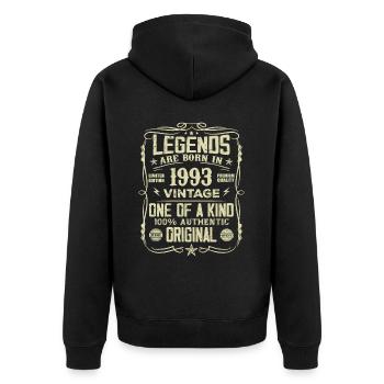 Hergestellt im Jahr 1993 Jahrgang 1993 Geburtstagsgeschenk - Unisex Premium Bio Zip Hoodie - Schwarz - Hinten - Nico (187cm)