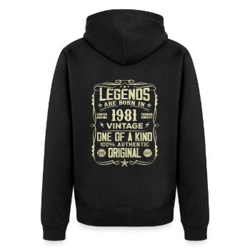 Hergestellt im Jahr 1981 Jahrgang 1981 Jubiläumsgeschenk - Unisex Premium Bio Zip Hoodie - Schwarz - Hinten - Nico (187cm)