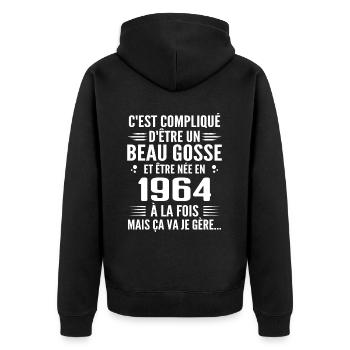 Forever Handsome 1964 Geburtstagsgeschenk 1964 - Unisex Premium Bio Zip Hoodie - Schwarz - Hinten - Nico (187cm)