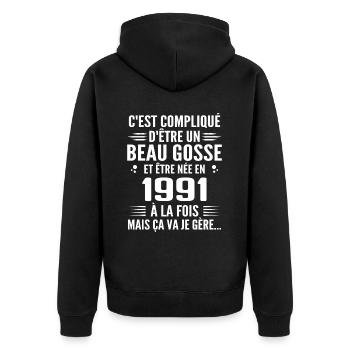 Forever Handsome 1991 Geburtstagsgeschenk 1991 - Unisex Premium Bio Zip Hoodie - Schwarz - Hinten - Nico (187cm)