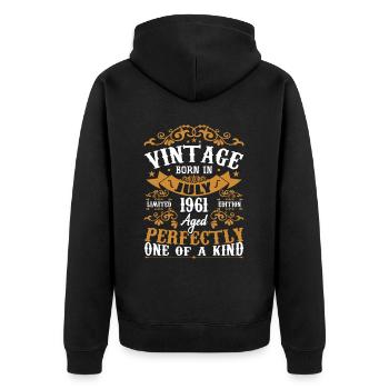Born in July 1961 Birthday Gift July 1961 - Unisex Premium Organic Zip Hoodie - black - Back - Nico (187cm)