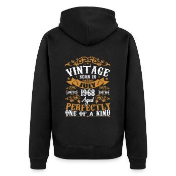 Jahrgang Juli 1968 Geburtstagsgeschenk Juli 1968 - Unisex Premium Bio Zip Hoodie - Schwarz - Hinten - Nico (187cm)