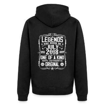 Jahrgang Juli 2018 Geburtstag 2018 Juli 2018 - Unisex Premium Bio Zip Hoodie - Schwarz - Hinten - Nico (187cm)