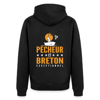 Fischer und Bretonen Außergewöhnlich - Fischergeschenk - Unisex Premium Bio Zip Hoodie - Schwarz - Hinten - Nico (187cm)