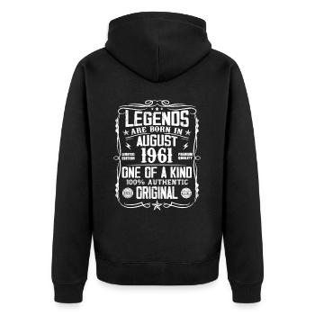 Légendaire depuis août 1961 - Millésime Août 1961 - Veste à capuche bio Premium Unisexe - noir - Dos - Nico (187cm)