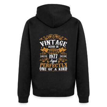 Geburtstag August 1977 - Genial seit August 1977 - Unisex Premium Bio Zip Hoodie - Schwarz - Hinten - Nico (187cm)