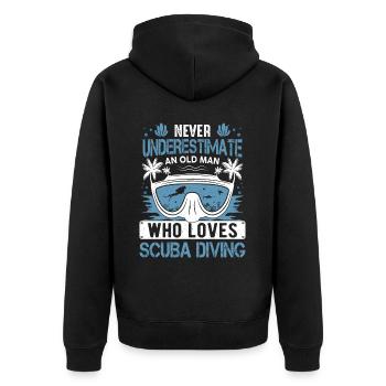 Unterschätze niemals einen alten Mann Tauchen Tauchen - Unisex Premium Bio Zip Hoodie - Schwarz - Hinten - Nico (187cm)