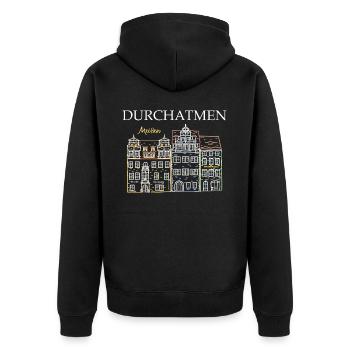 Meißen, Sachsen, Deutschland, Durchatmen - Unisex Premium Bio Zip Hoodie - Schwarz - Hinten - Nico (187cm)