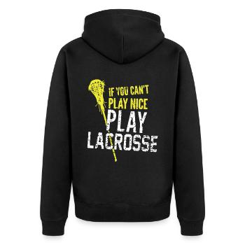 Play Lacrosse - Unisex Premium Organic Zip Hoodie - black - Back - Nico (187cm)