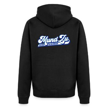 Farben änderbar | Mund Zu ich weiß ich bin hübsch - Unisex Premium Bio Zip Hoodie - Schwarz - Hinten - Nico (187cm)