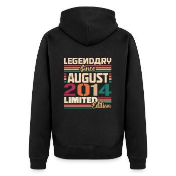 2014 August Geburtstag Legende August 2014 - Unisex Premium Bio Zip Hoodie - Schwarz - Hinten - Nico (187cm)