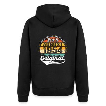 August 1954 Geburtstag Geschenkideen 1954 August - Unisex Premium Bio Zip Hoodie - Schwarz - Hinten - Nico (187cm)