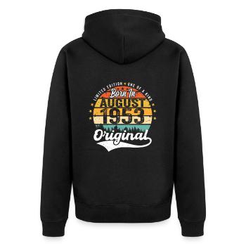 August 1953 Geburtstag Geschenkideen 1953 August - Unisex Premium Bio Zip Hoodie - Schwarz - Hinten - Nico (187cm)