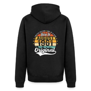 August 1961 Geburtstag Geschenkideen 1961 August - Unisex Premium Bio Zip Hoodie - Schwarz - Hinten - Nico (187cm)