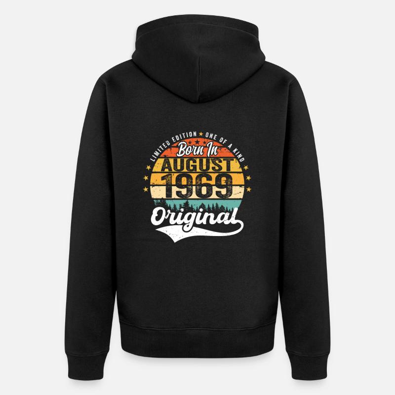 Août 1969 Idées cadeaux d’anniversaire 1969 Août - Veste à capuche bio Premium Unisexe - noir
