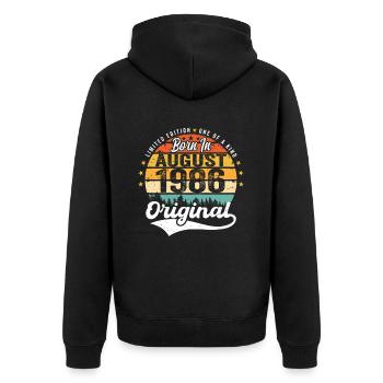 August 1986 Geburtstag Geschenkideen 1986 August - Unisex Premium Bio Zip Hoodie - Schwarz - Hinten - Nico (187cm)