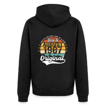 August 1987 Geburtstag Geschenkideen 1987 August - Unisex Premium Bio Zip Hoodie - Schwarz - Hinten - Nico (187cm)