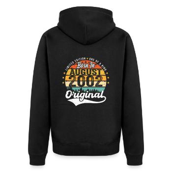 August 2002 Geburtstag Geschenkideen 2002 August - Unisex Premium Bio Zip Hoodie - Schwarz - Hinten - Nico (187cm)