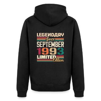 September 1993 Anniversary 1993 September Gift - Unisex Premium Organic Zip Hoodie - black - Back - Nico (187cm)