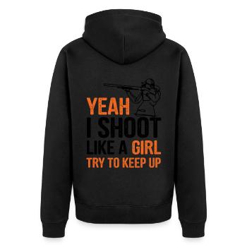 Trapschießen - Unisex Premium Bio Zip Hoodie - Schwarz - Hinten - Nico (187cm)