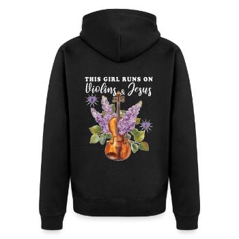 Violine Geige - Unisex Premium Bio Zip Hoodie - Schwarz - Hinten - Nico (187cm)