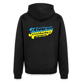 Zelenskyy | The real ukraine hero - Unisex Premium Organic Zip Hoodie - black - Back - Nico (187cm)