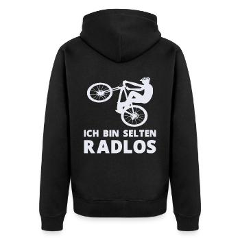 MTB Fahrer Mountainbike Ich Bin Selten Radlos - Unisex Premium Bio Zip Hoodie - Schwarz - Hinten - Nico (187cm)