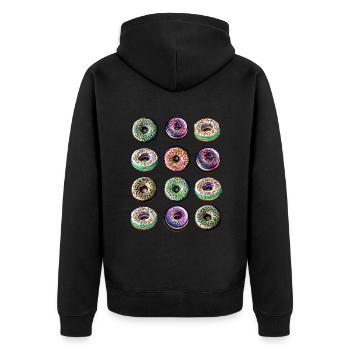 Donuts zwölf bunte bunt - Unisex Premium Bio Zip Hoodie - Schwarz - Hinten - Nico (187cm)