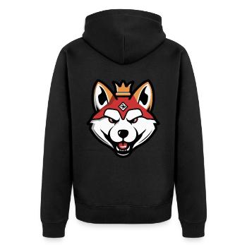 Akita Hund Krone - Unisex Premium Bio Zip Hoodie - Schwarz - Hinten - Nico (187cm)