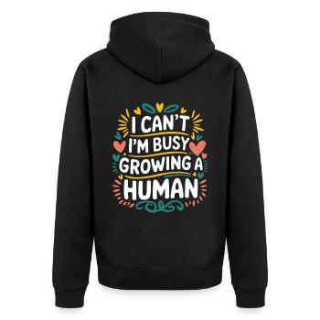 I Can't I'm Busy Growing A Human 14 - Unisex Premium Bio Zip Hoodie - Schwarz - Hinten - Nico (187cm)