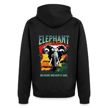 Elefant Afrika Safari Natur Wildnis Aquarell Kunst - Unisex Premium Bio Zip Hoodie - Schwarz - Hinten - Nico (187cm)
