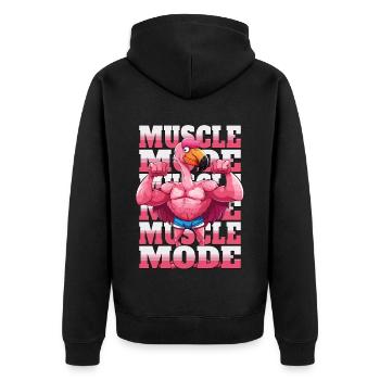 Flamingo Muskeln Fitness Bodybuilding Muscle Mode - Unisex Premium Bio Zip Hoodie - Schwarz - Hinten - Nico (187cm)