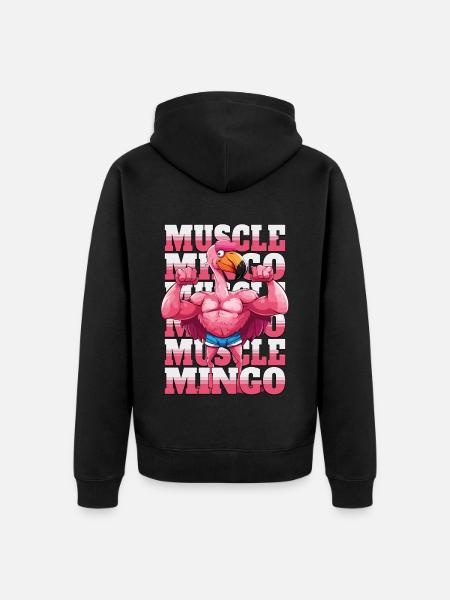 Flamingo Muscles Fitness Bodybuilding Funny Humor - Unisex Premium Organic Zip Hoodie - black
