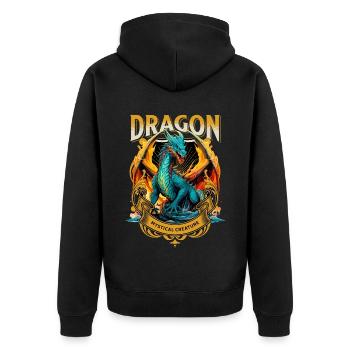 Dragon Fantasy Magic Mysticism Mythology Creature - Unisex Premium Organic Zip Hoodie - black - Back - Nico (187cm)