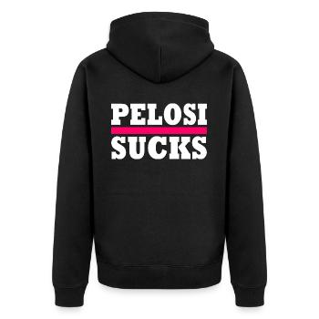Nancy pelosi sucks - Unisex Premium Bio Zip Hoodie - Schwarz - Hinten - Nico (187cm)