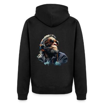 Gamer Chimp mit Headset - Unisex Premium Bio Zip Hoodie - Schwarz - Hinten - Nico (187cm)