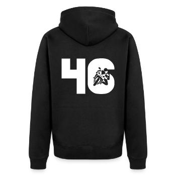 Motorsport Startnummer 46 Motorrad - Unisex Premium Bio Zip Hoodie - Schwarz - Hinten - Nico (187cm)