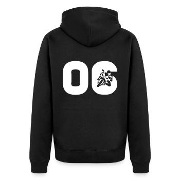 Motorsport Startnummer 6 Motorrad - Unisex Premium Bio Zip Hoodie - Schwarz - Hinten - Nico (187cm)