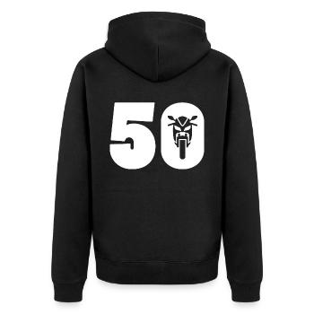 Voiture moto numéro 50 - Veste à capuche bio Premium Unisexe - noir - Dos - Nico (187cm)