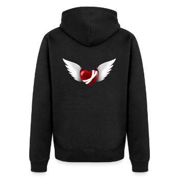 Teufelsherz mit Engelsflügeln - Unisex Premium Bio Zip Hoodie - Schwarz - Hinten - Nico (187cm)