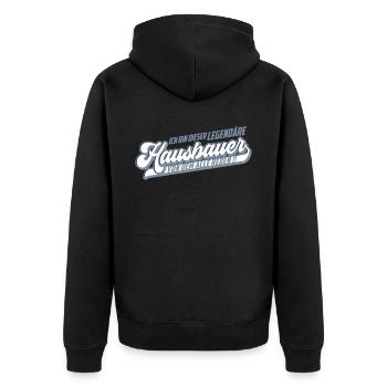 Farbe änderbar | Hausbauer Legendär - Unisex Premium Bio Zip Hoodie - Schwarz - Hinten - Nico (187cm)