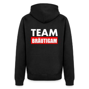 Team bräutigam - Unisex Premium Bio Zip Hoodie - Schwarz - Hinten - Nico (187cm)