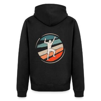 Klettern Vintage Bouldern Climbing Kletterer - Unisex Premium Bio Zip Hoodie - Schwarz - Hinten - Nico (187cm)