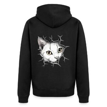 Hole Peekaboo: Baby-Katze auf Abenteuer - Unisex Premium Bio Zip Hoodie - Schwarz - Hinten - Nico (187cm)