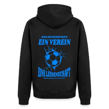 Gelsenkirchen Fußball Spruch Geschenk - Unisex Premium Bio Zip Hoodie - Schwarz - Hinten - Nico (187cm)