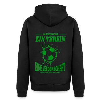 Hannover Fußball Spruch Geschenk - Unisex Premium Bio Zip Hoodie - Schwarz - Hinten - Nico (187cm)