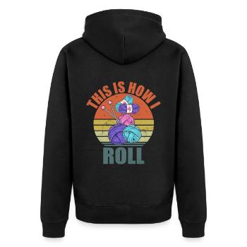 Stricken Häkeln Stricknadeln Stricksprüche - Unisex Premium Bio Zip Hoodie - Schwarz - Hinten - Nico (187cm)