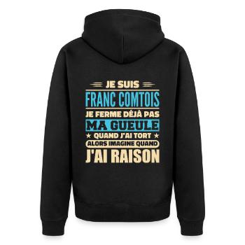 Franche Comtois I don't shut my mouth Franche Comtois - Unisex Premium Organic Zip Hoodie - black - Back - Nico (187cm)