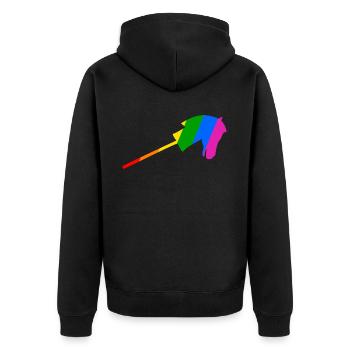 Stockpferdreiten im Regenbogen - Unisex Premium Bio Zip Hoodie - Schwarz - Hinten - Nico (187cm)